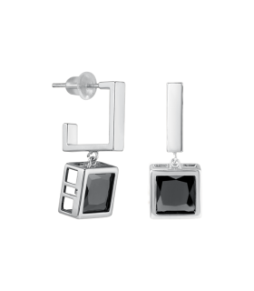 Серьги с чёрным  цирконом серебристые