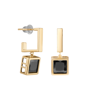 Серьги с чёрным  цирконом в золоте