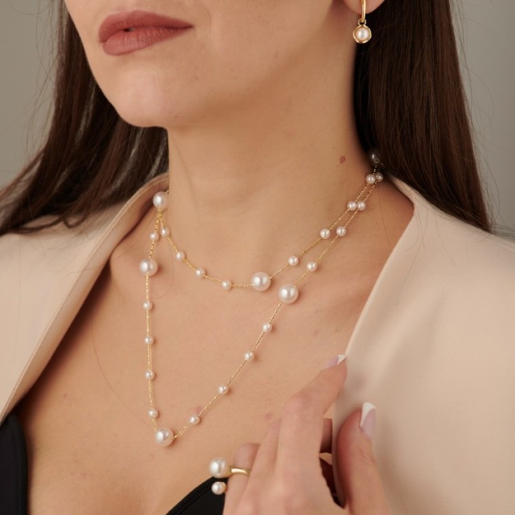 Подвеска длинная с жемчугом в золоте Meduza Crystal