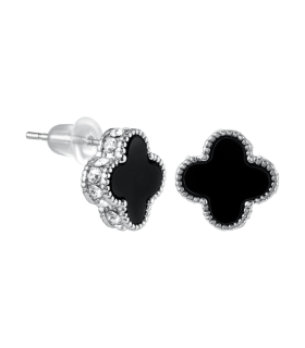 Серьги Ванклиф серебристые с цирконом 