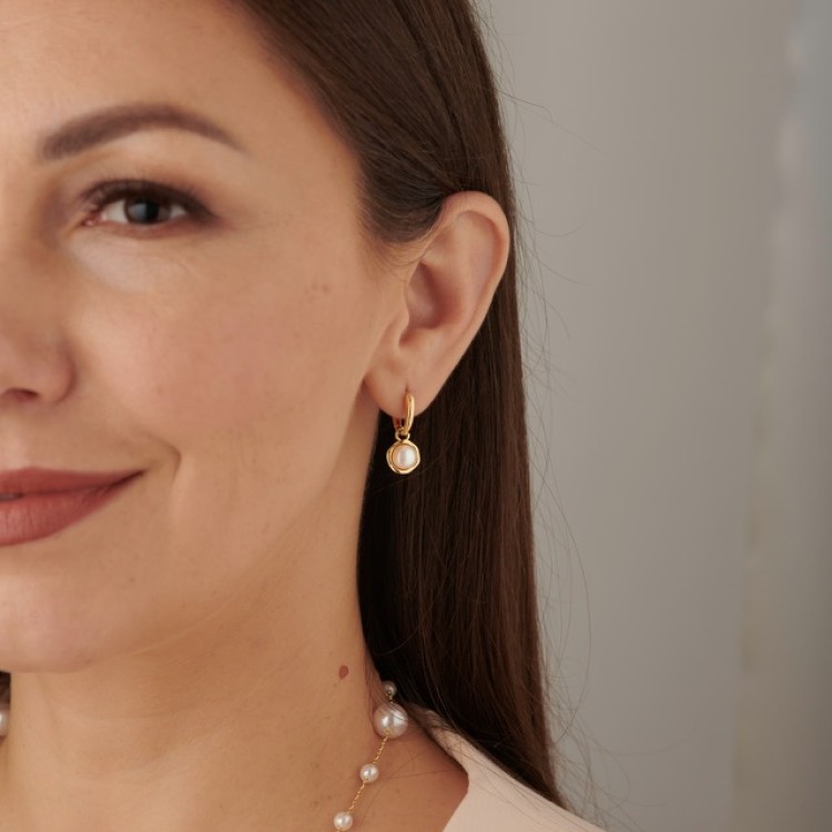 Серьги с речным жемчугом в золоте Meduza Crystal