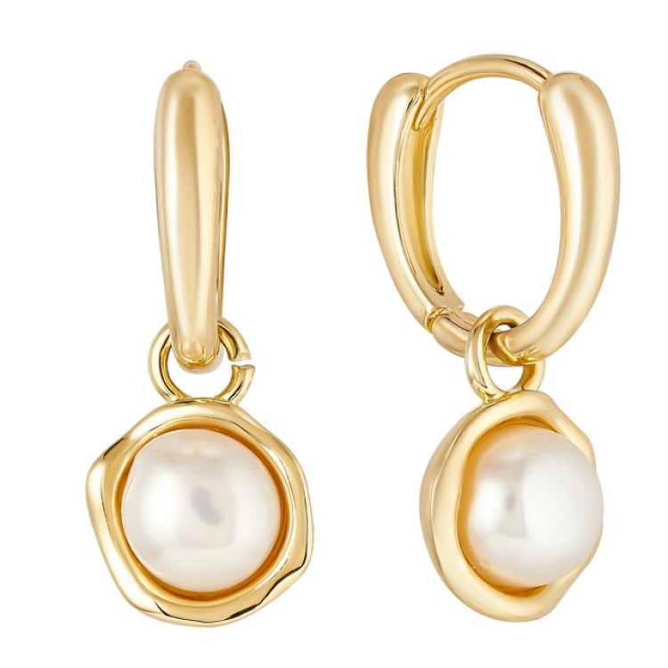 Серьги с речным жемчугом в золоте Meduza Crystal