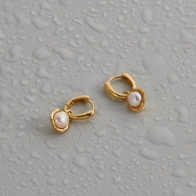 Серьги с речным жемчугом в золоте Meduza Crystal