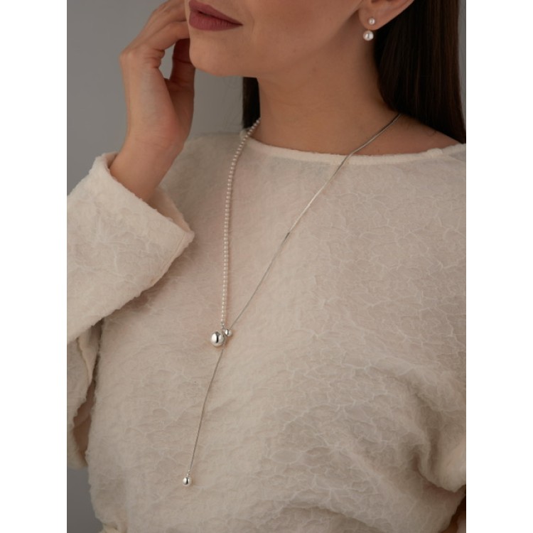 Подвеска бегунок жемчуг белое золото Meduza Crystal