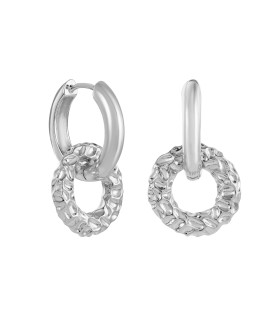 Серьги Мятые колечки серебристые