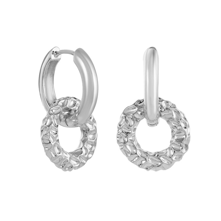 Серьги Мятые колечки серебристые Meduza Crystal