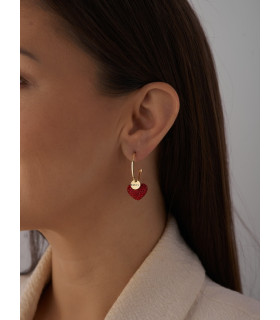 Серьги Сердца с красными цирконами в золоте