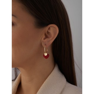 Серьги Сердца с красными цирконами в золоте