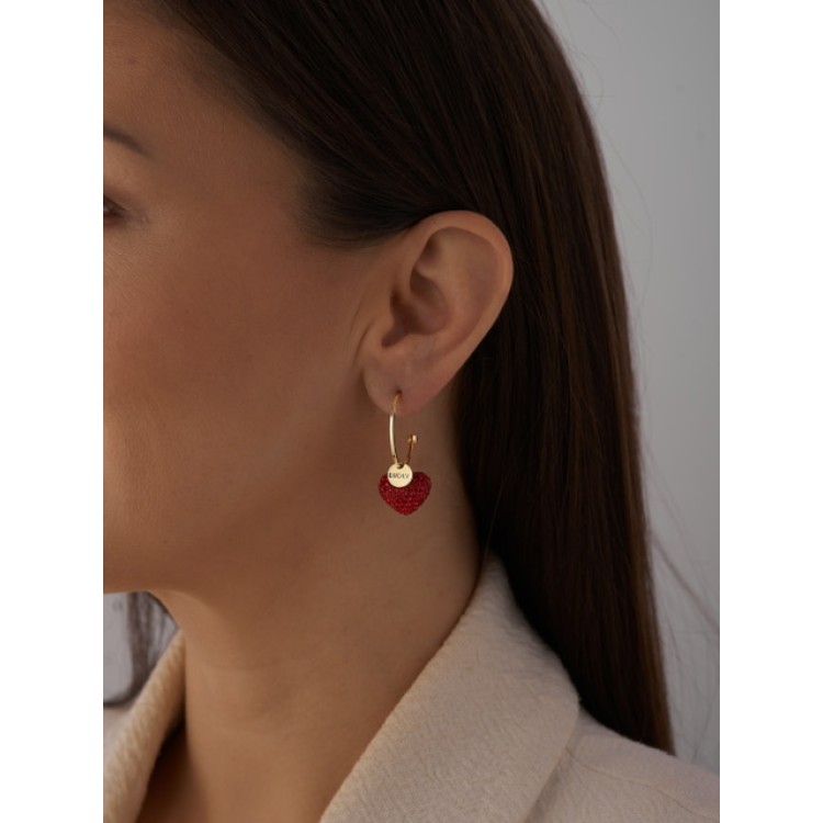 Серьги Сердца с красными цирконами в золоте Meduza Crystal