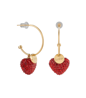 Серьги Сердца с красными цирконами в золоте