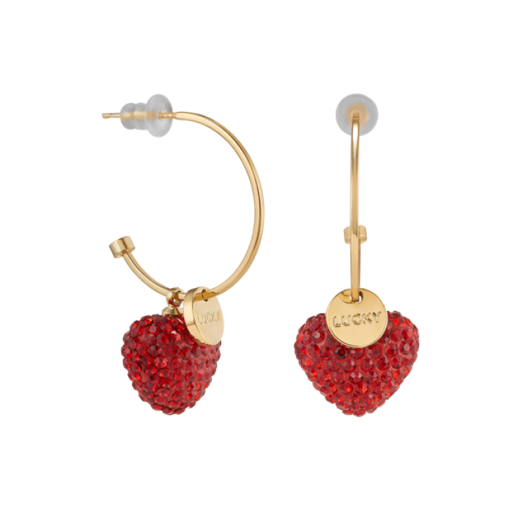 Серьги Сердца с красными цирконами в золоте Meduza Crystal