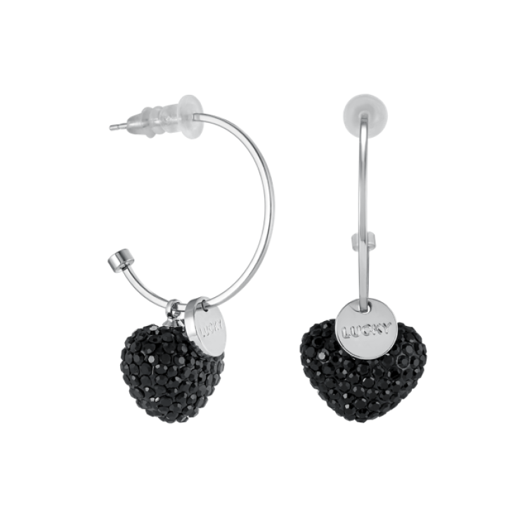 Серьги Сердца с черными цирконами Meduza Crystal