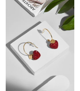 Серьги Сердца с красными цирконами в золоте