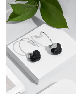 Серьги Сердца с черными цирконами 