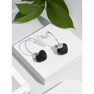 Серьги Сердца с черными цирконами 