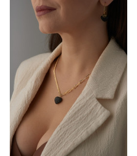 Подвеска Сердце с черными цирконами в золоте