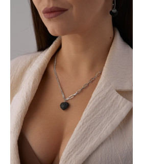 Подвеска Сердце с черными цирконами в белом золоте