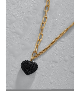 Подвеска Сердце с черными цирконами в золоте