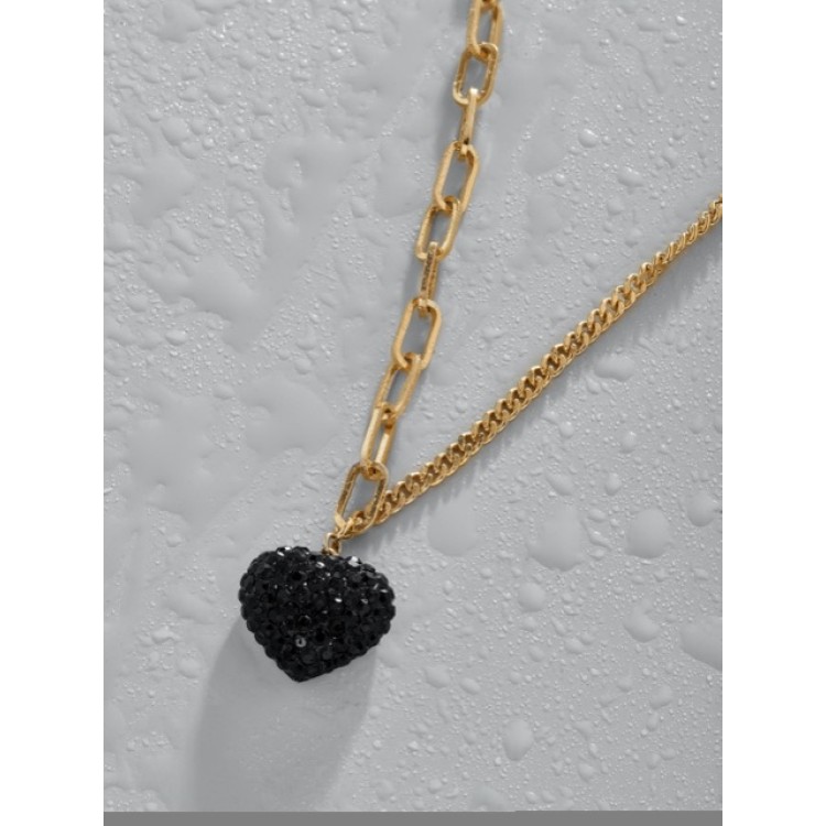 Подвеска Сердце с черными цирконами в золоте Meduza Crystal