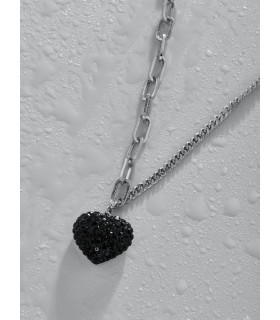 Подвеска Сердце с черными цирконами в белом золоте