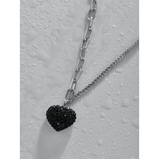 Подвеска Сердце с черными цирконами в белом золоте