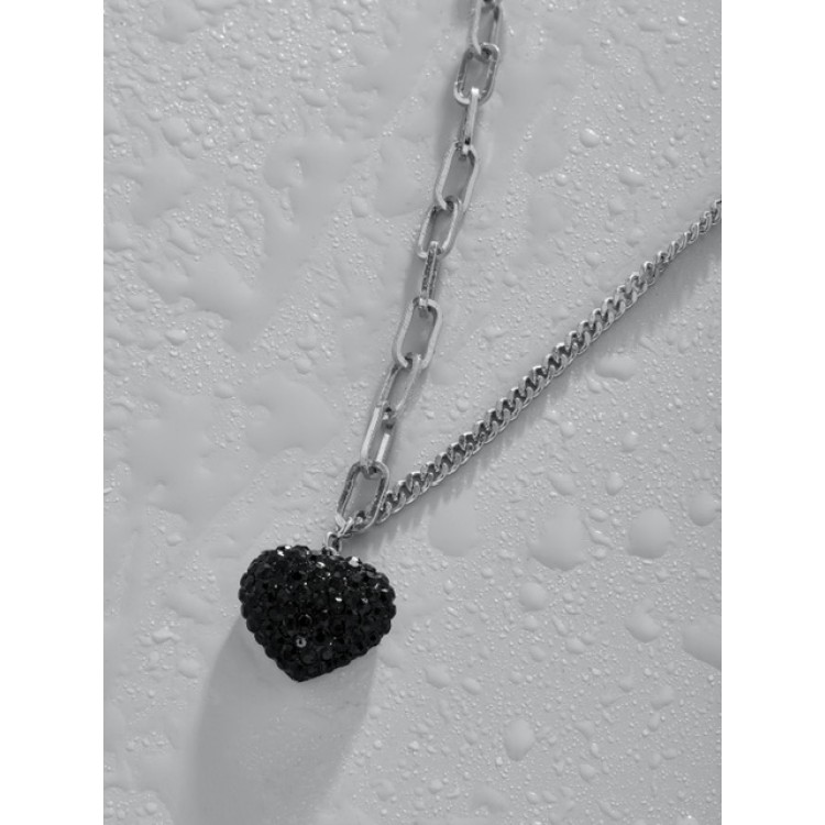 Подвеска Сердце с черными цирконами в белом золоте Meduza Crystal