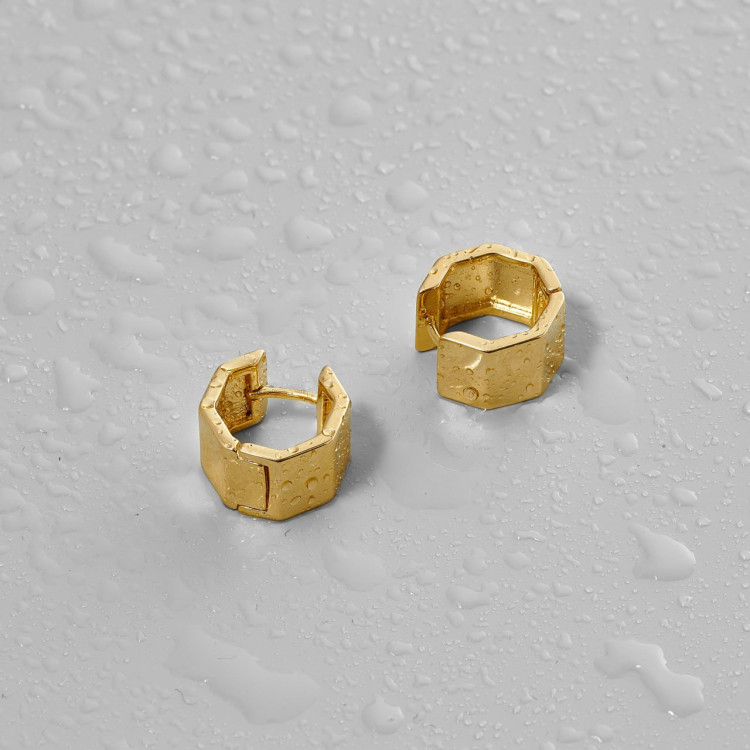 Серьги объемные колечки в золоте Meduza Crystal