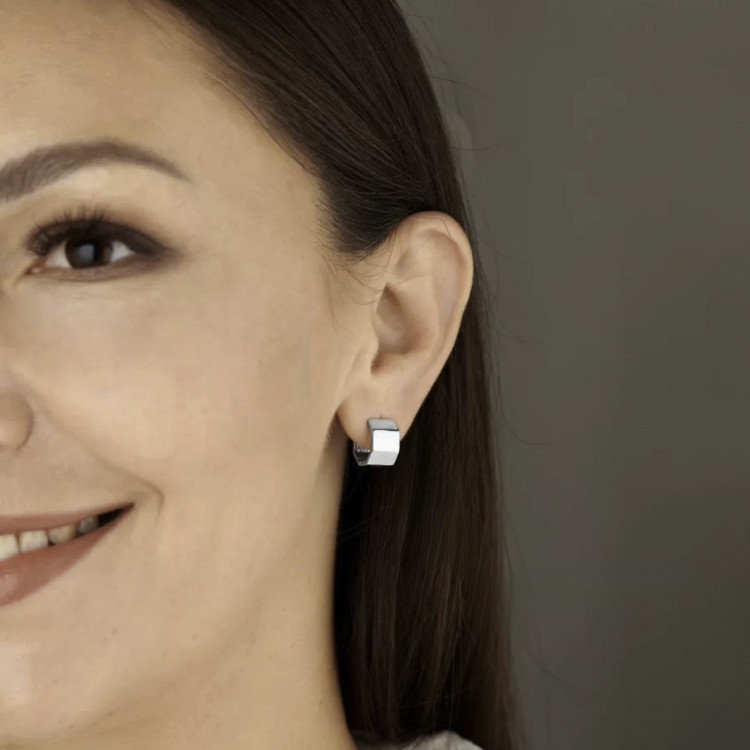 Серьги объемные колечки серебристые Meduza Crystal