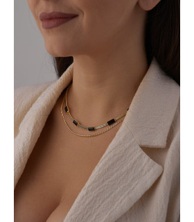 Колье двойное с черным цирконом в золоте