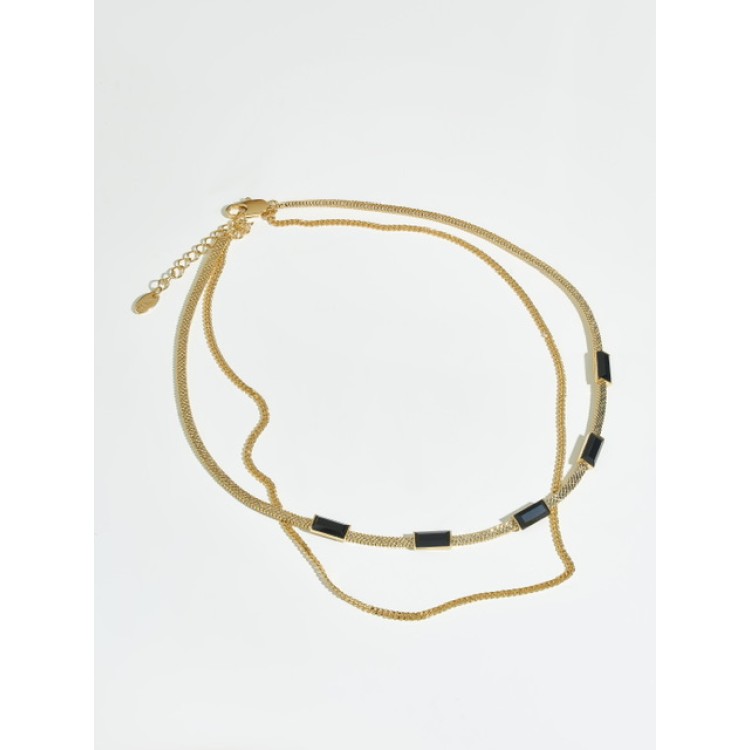 Колье двойное с черным цирконом в золоте Meduza Crystal