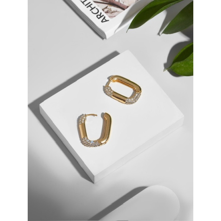 Серьги Скобы с цирконом в золоте Meduza Crystal