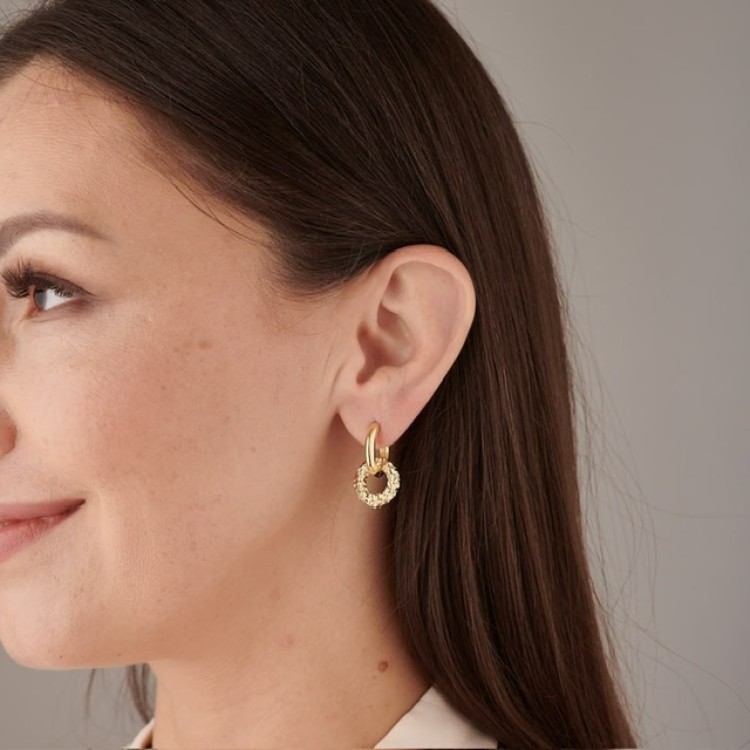 Серьги Мятые колечки в золоте Meduza Crystal