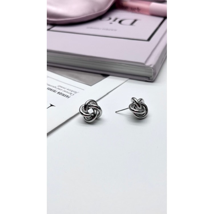 Серьги узелок серебристые Meduza Crystal