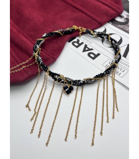 Чокер многослойный с черным сердцем в золоте