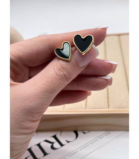 Серьги сердечки черные в золоте