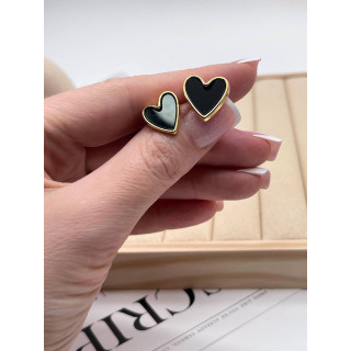 Серьги сердечки черные в золоте