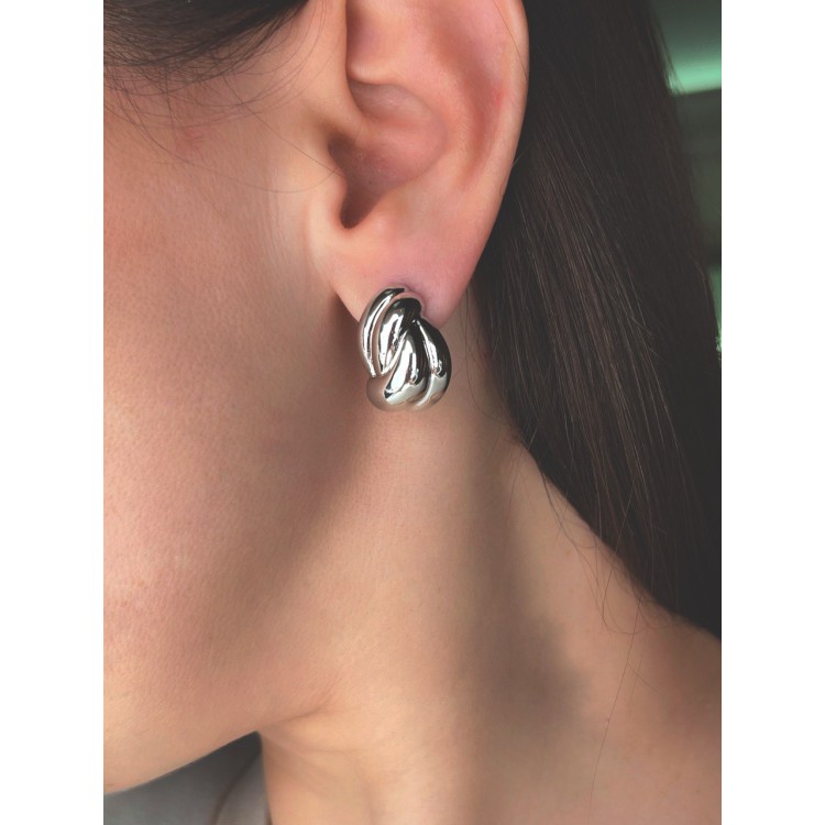 Серьги дутые Megan серебристые Meduza Crystal