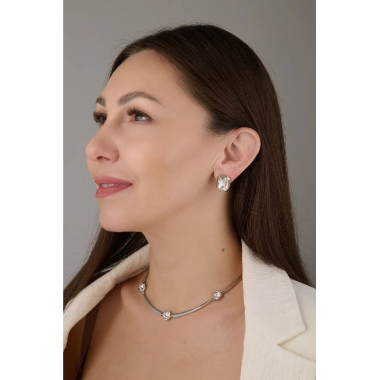 Колье серебристое с чёрным цирконом Meduza Crystal