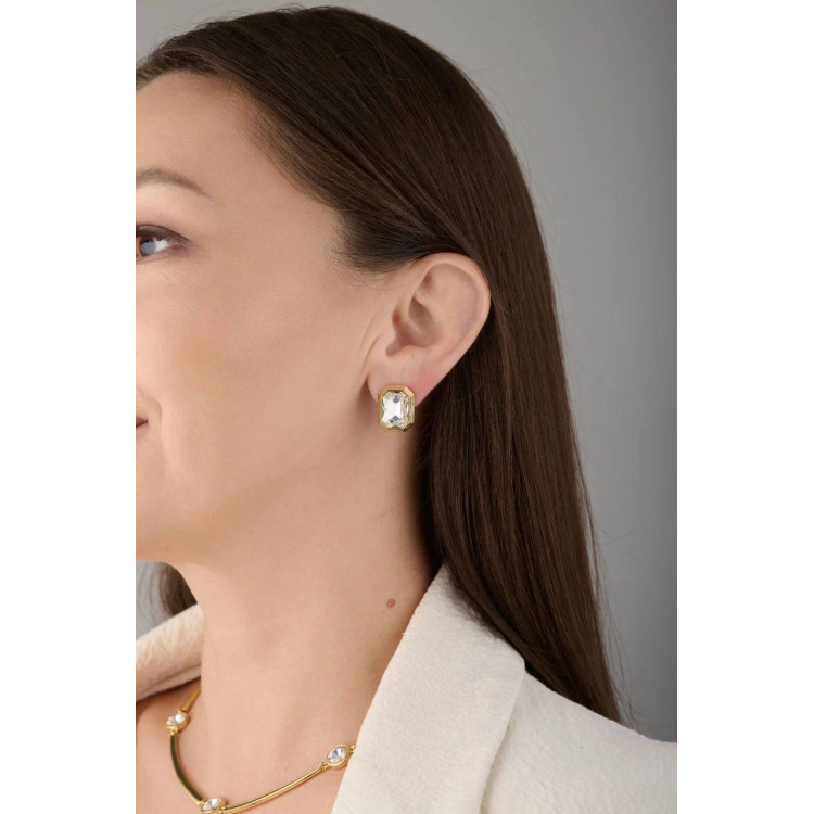 Серьги прямоугольные с белым цирконом в золоте Meduza Crystal