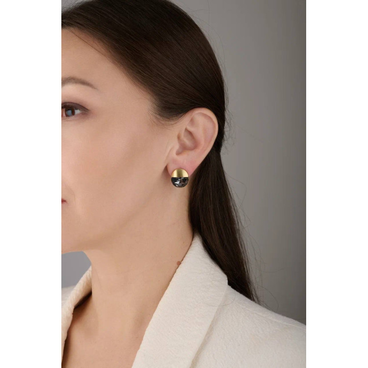 Серьги матовые в золоте с цирконом цвет графит Meduza Crystal