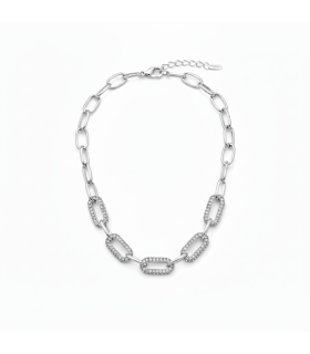 Подвеска цепь с цирконами серебристая