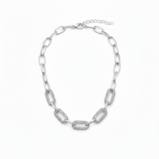 Подвеска цепь с цирконами серебристая