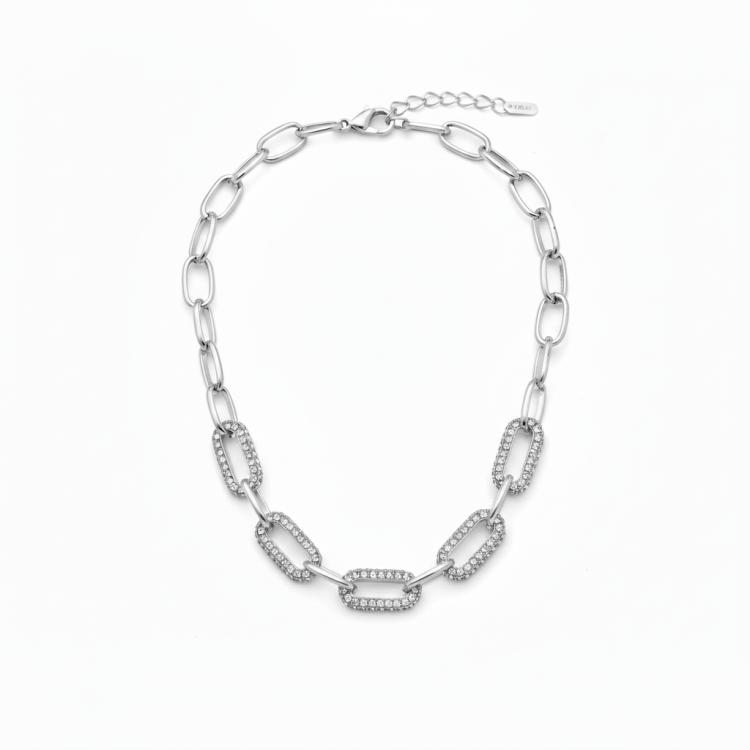 Подвеска цепь с цирконами серебристая Meduza Crystal