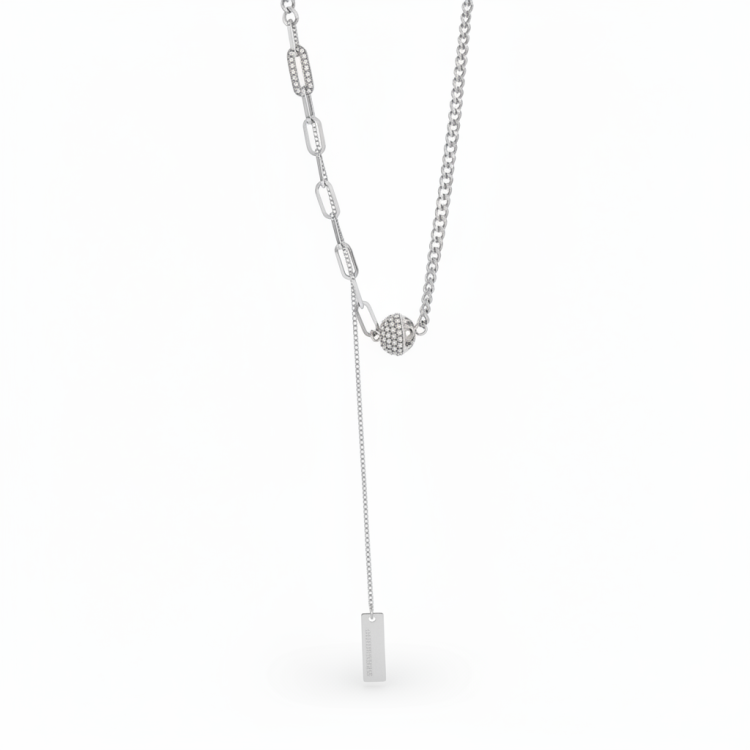 Подвеска цепь магнитный шар серебристый с россыпью цирконов Meduza Crystal