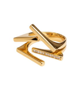 Кольцо асимметрия с цирконами в золоте