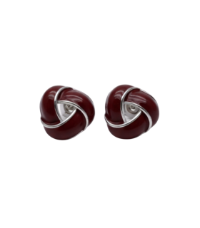 Серьги Ving  серебристые с бургунди эмалью