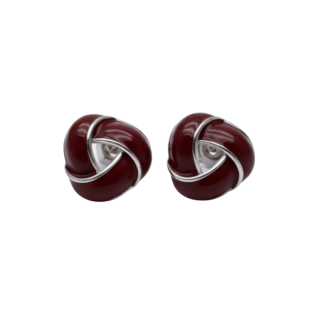 Серьги Ving  серебристые с бургунди эмалью