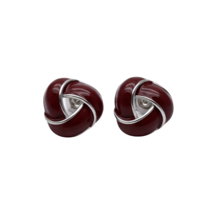 Серьги Ving  серебристые с бургунди эмалью Meduza Crystal