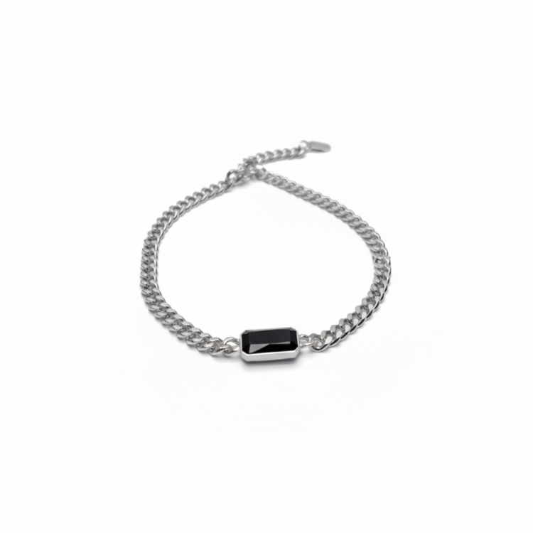 Подвеска цепь с чёрным цирконом в серебре Meduza Crystal