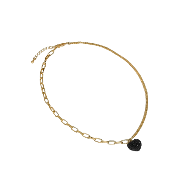 Подвеска Сердце с черными цирконами в золоте Meduza Crystal